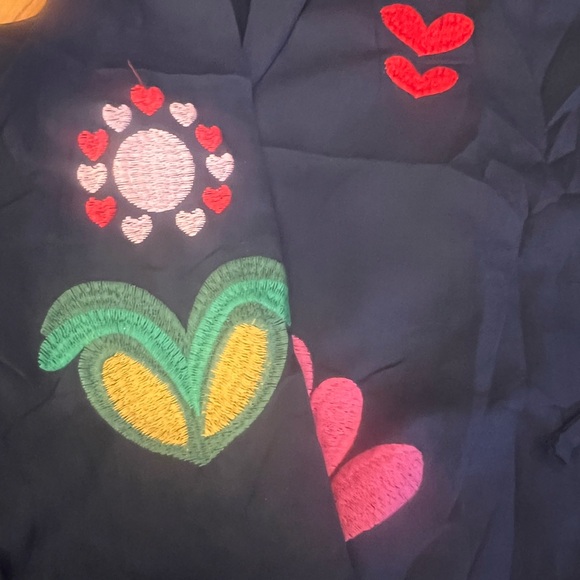 Embroidered flowers hearts sun stars Navy Jacket - Picture 2 of 3
